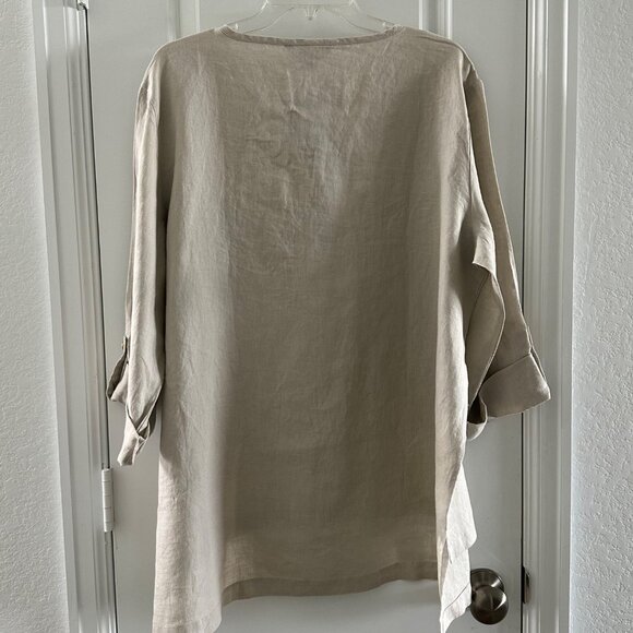 Ellen Tracy Lace-Up Linen Tunic Top XXL Sandstone - Picture 3 of 8